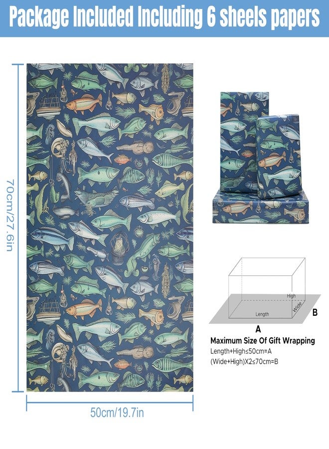 AircooL Sea Fish Wrapping Paper, Ocean Sea Realistic Plenty of Fish Mackerel Fly Fishing Away Wrapping Paper, 6 Sheets Folded Flat 20x28 Inches per Sheet, For Fishing Enthusiast Birthday Baby Shower - Image 2